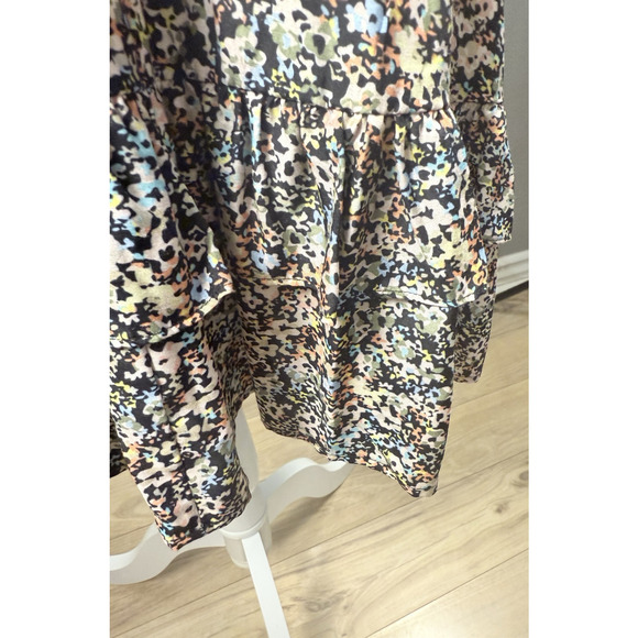 Amour Vert Women's Cottagecore Tiered Mini Dress Silk Bishop Sleeves Floral Sm - Picture 5 of 11